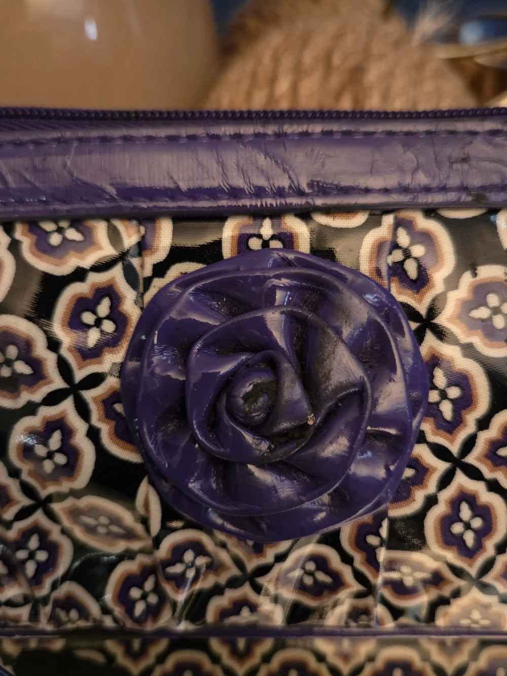 Vera Bradley Purple Floral Patent Wristlet Clutch with Rose Accent